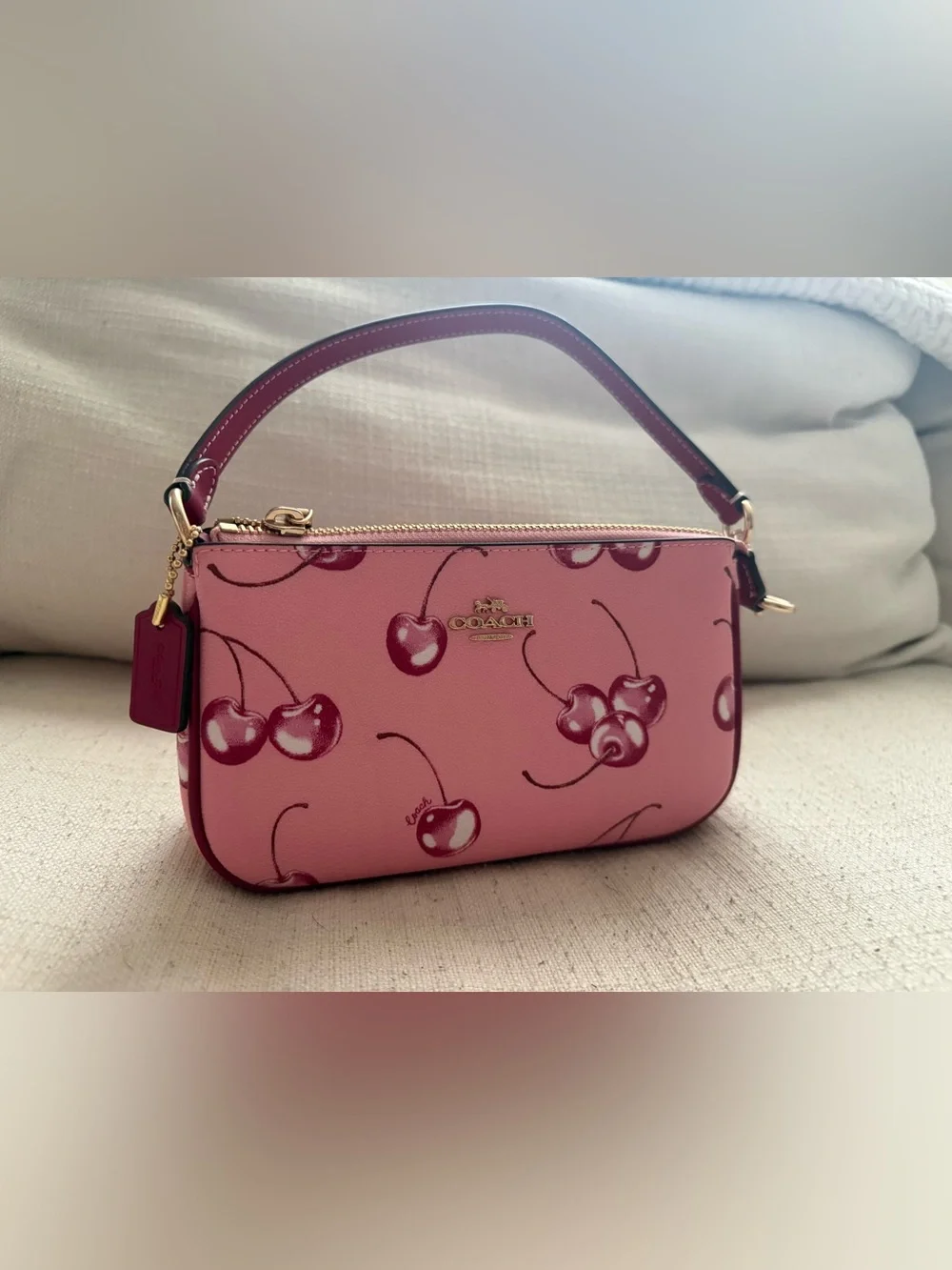 Coach Pink Cherry Shoulder Wristlet with Matching Card Case